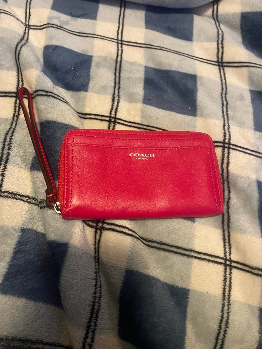 COACH Red Leather Wristlet Clutch with Logo